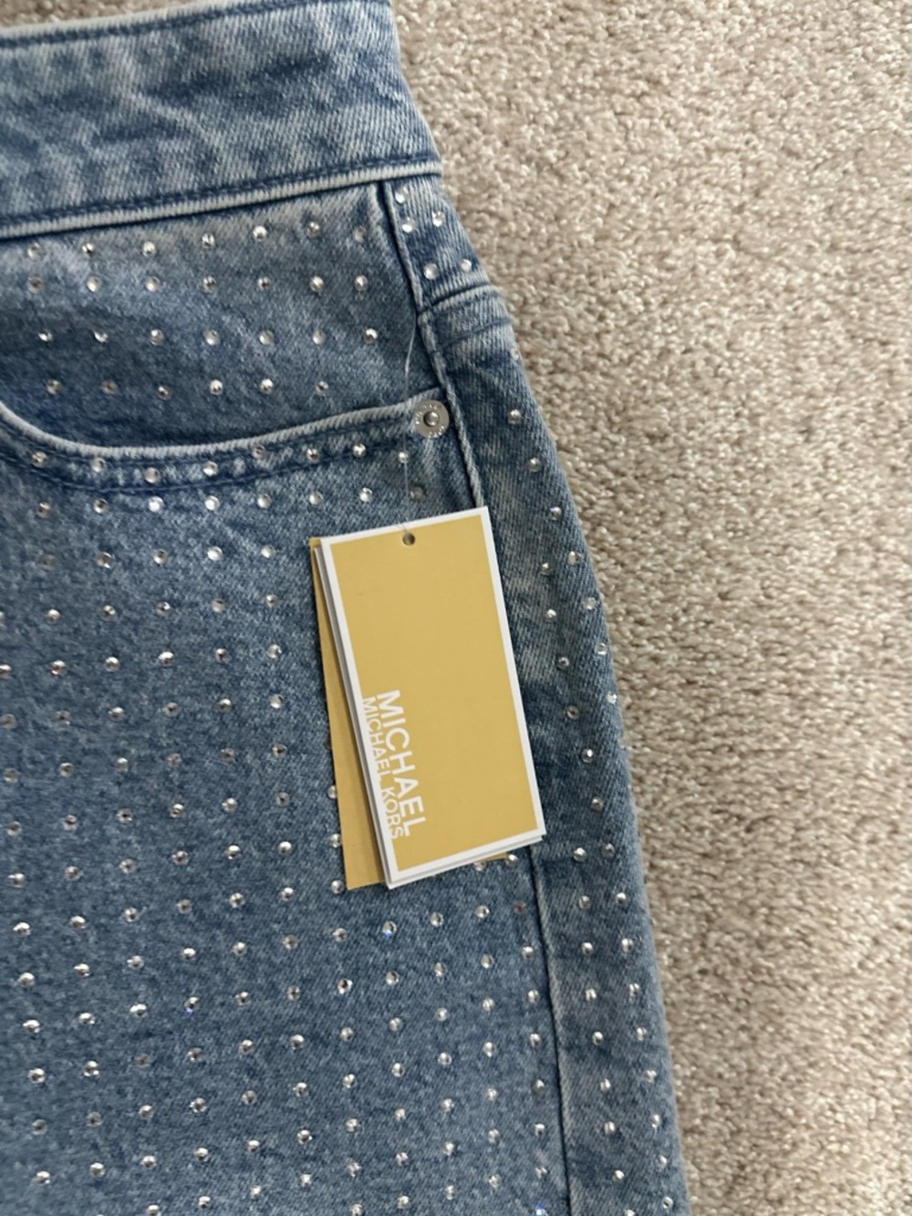 Michael Kors Studded Denim Skirt Size 10 NWT Button Front Y2K Glam - Picture 3 of 6